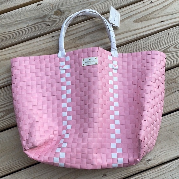 NWT- Kate Spade Pink Woven Tote - Picture 2 of 12